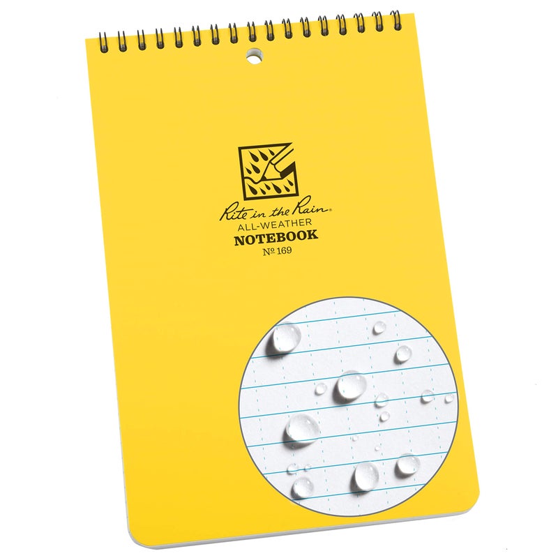 Rite in the Rain Weatherproof 6" x 9" Top Spiral Notebook, Yellow Cover, Universal Pattern (No. 169) - Image 1